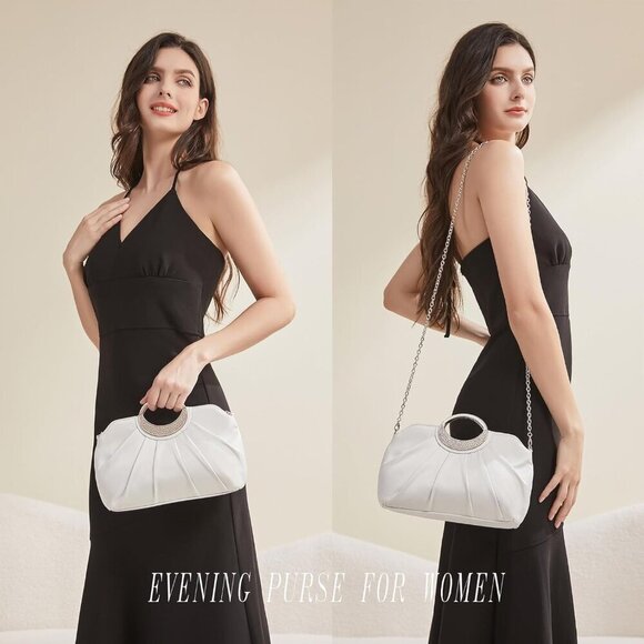 🆕Women Cream Clutch Purse Formal Soft Pleated Fabric Evening Bag Dressy Handbag - Picture 3 of 7